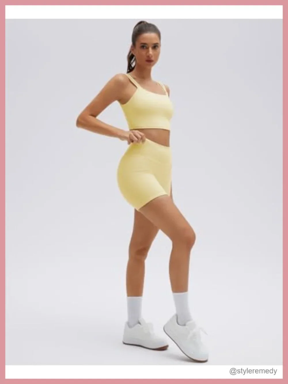 Twist Back Crop Tank & High Waisted Bike Short Set - Nylon Elastane